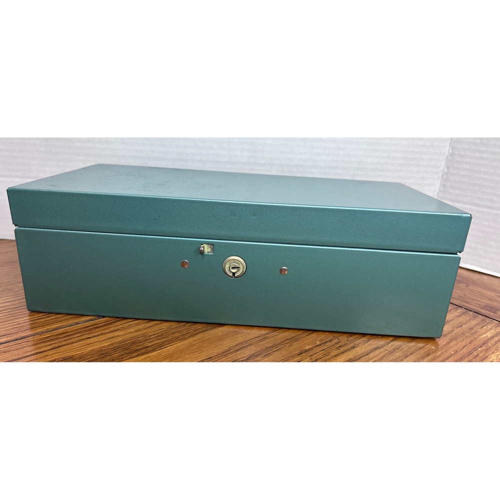 Vintage Teal Metal Lock Box Industrial Security Chest Seafoam Green Storage